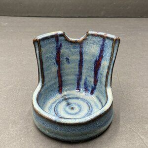 KHP Art Pottery Spoon Rest‎ Atlanta Potter Kerri Henry 4.25"H Blue Purple Signed